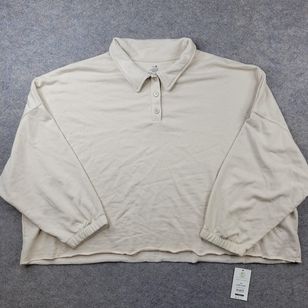Secret Treasures Pajama‎ Top Womens 3X Beige Henley Collared Long Sleeve Lounge